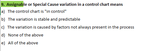 Solved 9. Assignable or Special Cause variation in a control | Chegg.com