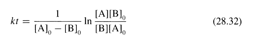 28-25. Equation 28.32 is indeterminate if [A]0=[B]0. | Chegg.com
