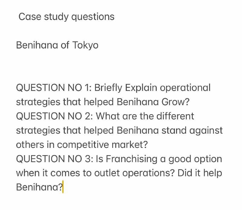 benihana case study answers