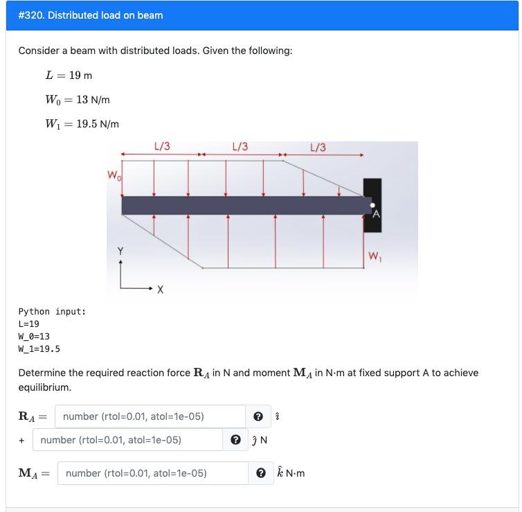 Solved #320. Distributed load on beam Consider a beam with | Chegg.com