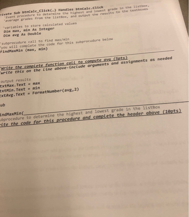 Solved VISUAL BASIC STUDIO : complete the code to the | Chegg.com