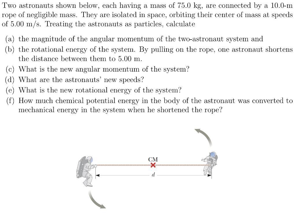 Solved Two astronauts shown below, each having a mass of | Chegg.com