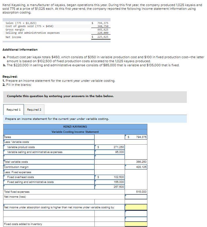 Solved Kenzi Kayaking, a manufacturer of kayaks, began | Chegg.com