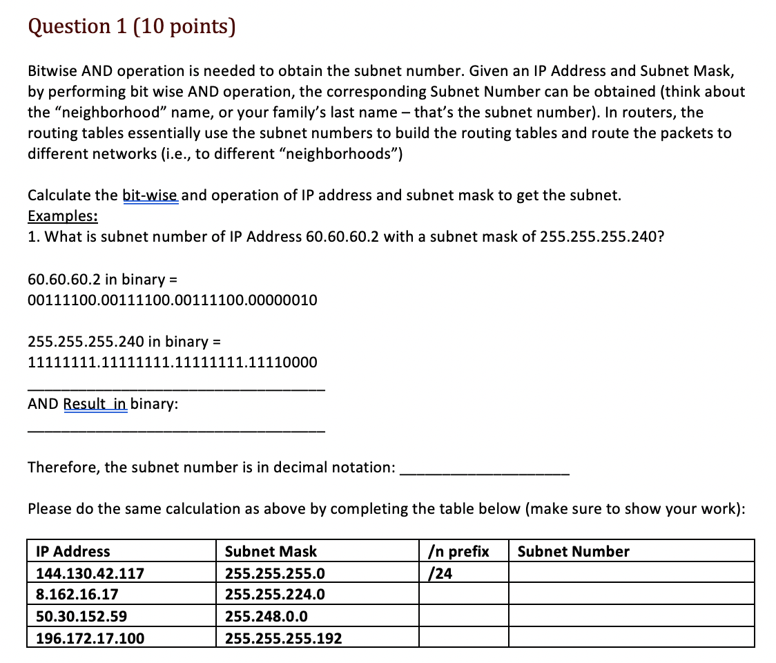 Solved Question 1 (10 Points) Bitwise AND Operation Is | Chegg.com