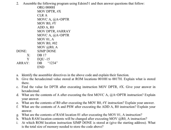 Solved 2. Assemble the following program using E dsim51 and | Chegg.com