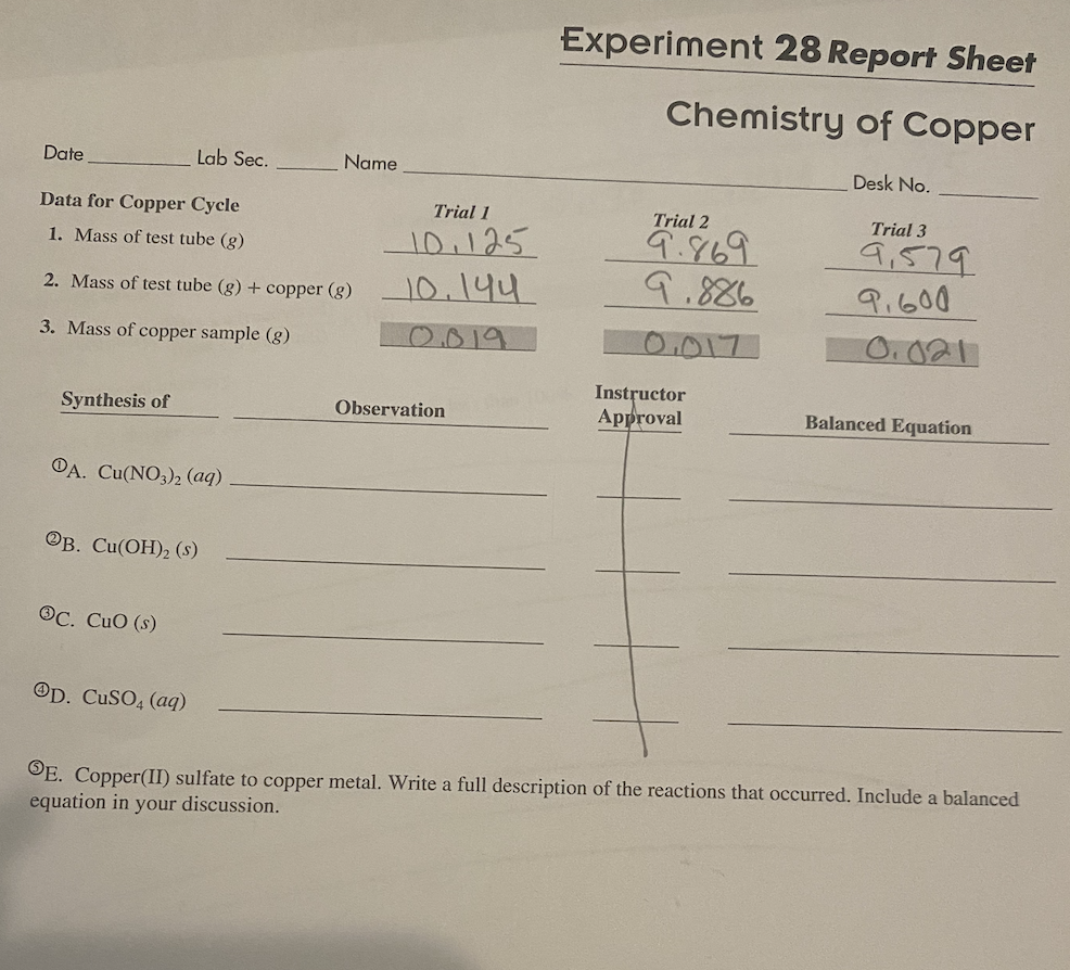 experiment 28 chemistry of copper pre lab answers