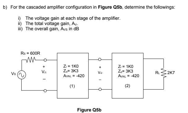 Solved b) For the cascaded amplifier configuration in Figure | Chegg.com
