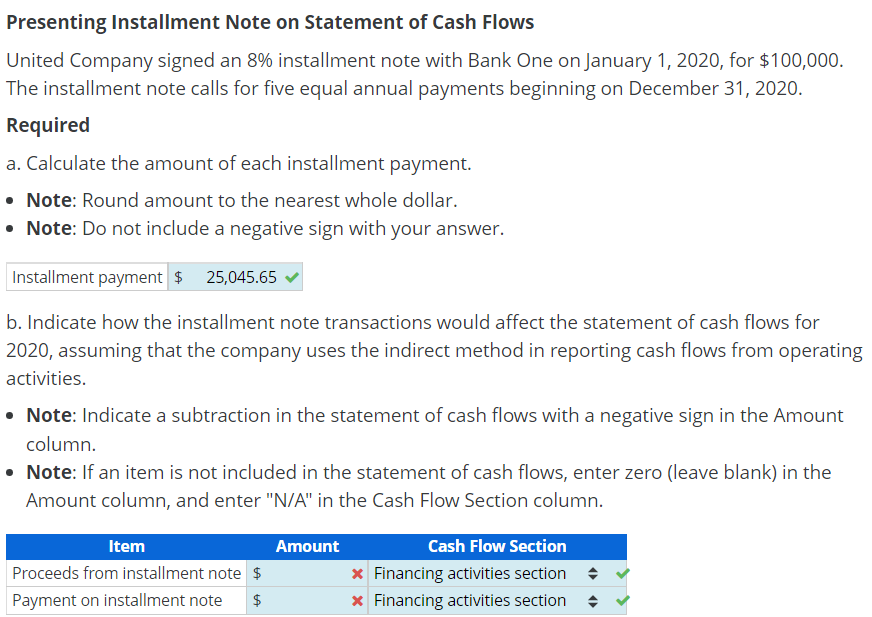 Solved Presenting Installment Note on Statement of | Chegg.com