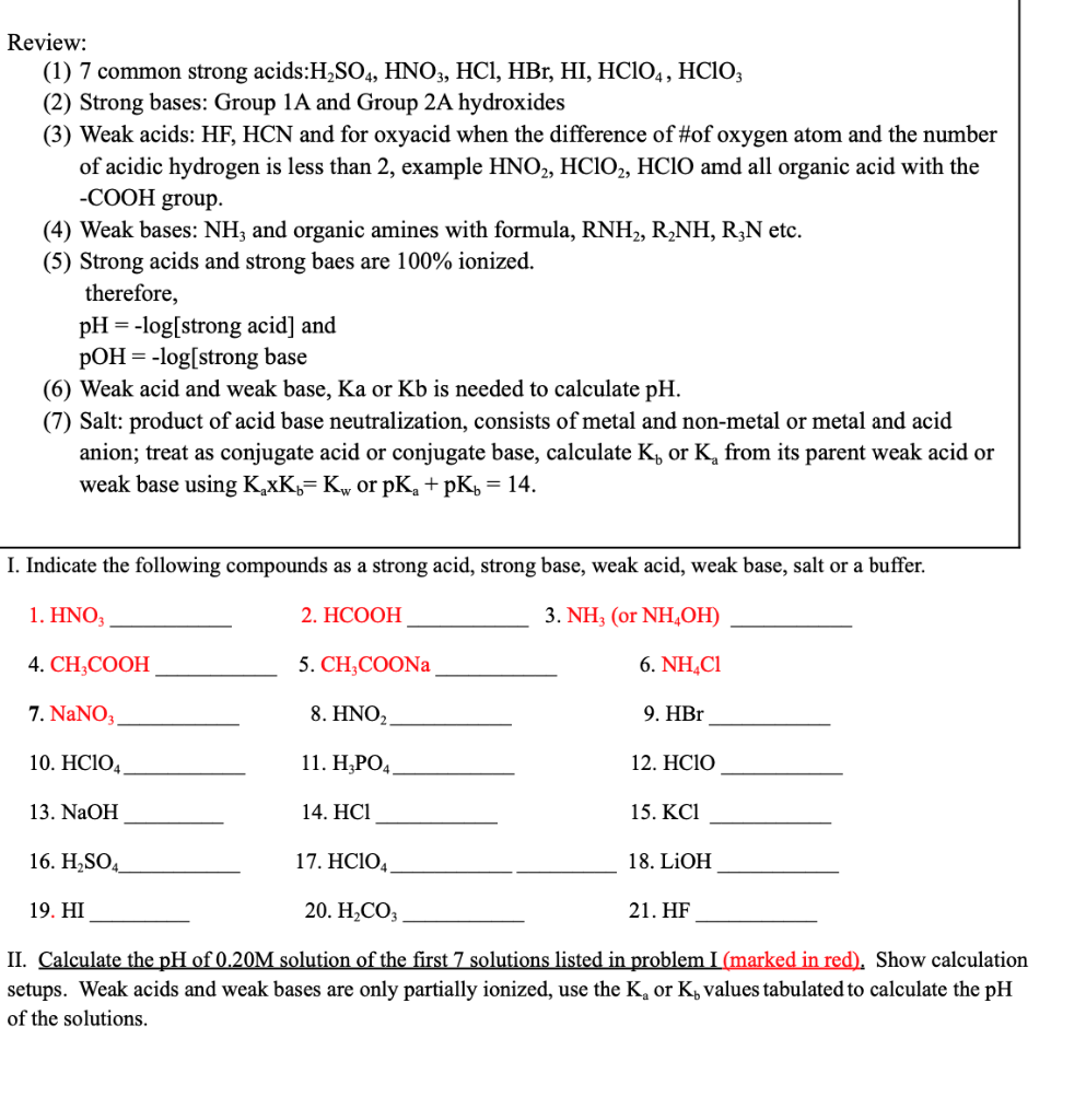 Solved Review: (1) 7 common strong acids:H₂SO4, HNO3, HC1, | Chegg.com