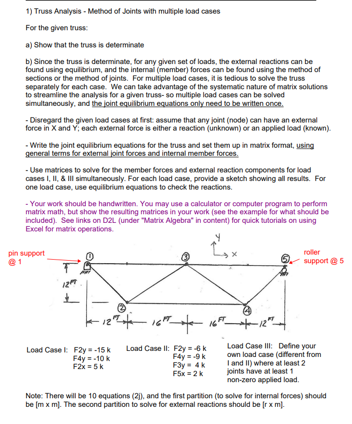 Solved 1) Truss Analysis - Method of Joints with multiple | Chegg.com