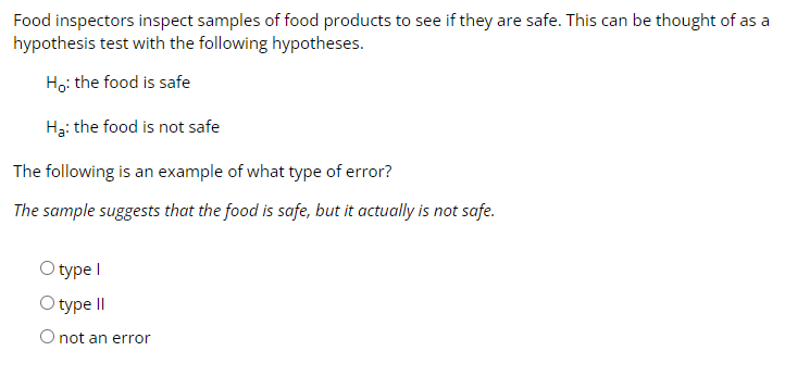 Solved Food inspectors inspect samples of food products to | Chegg.com