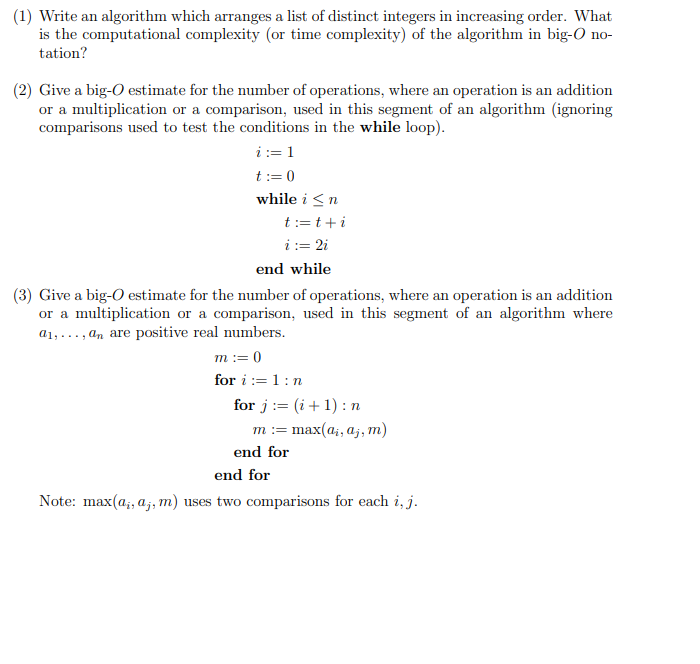 Solved (1) Write an algorithm which arranges a list of | Chegg.com