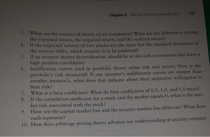 ch.5 risk - chapter 5 risk and return chapter 5 risk... Solved Risk and Portfolio Management 167 Chapter 5 3. What | Chegg.com