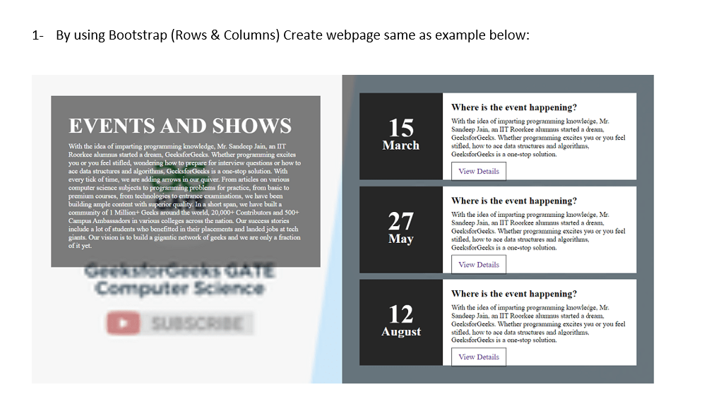 Solved By using Bootstrap (Rows \& Columns) Create webpage | Chegg.com