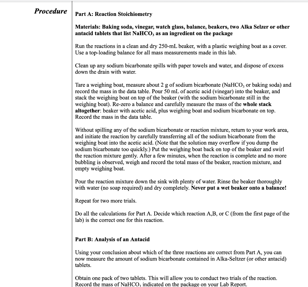 CHEM 121 Stoichiometry and Analysis of an Antacid