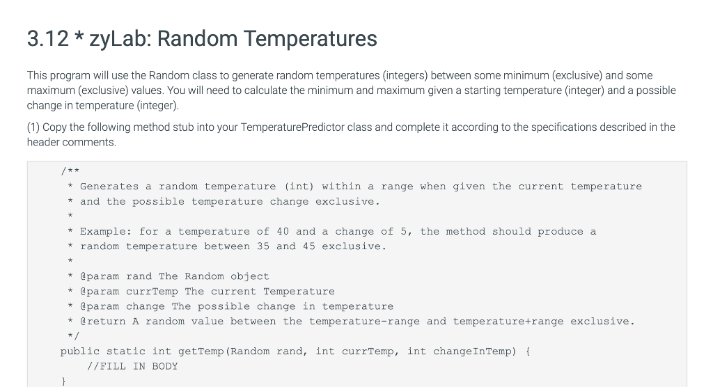 Solved 3.12 * zyLab: Random Temperatures This program will | Chegg.com