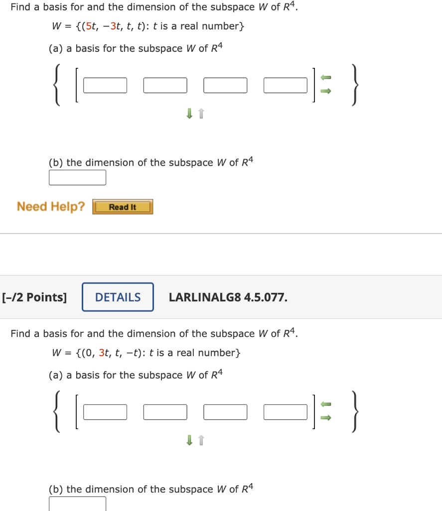 Solved Find A Basis For And The Dimension Of The Subspace W | Chegg.com