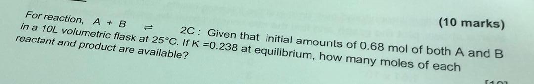 Solved For Reaction, A + B 2C: Given That Initial Amounts Of | Chegg.com