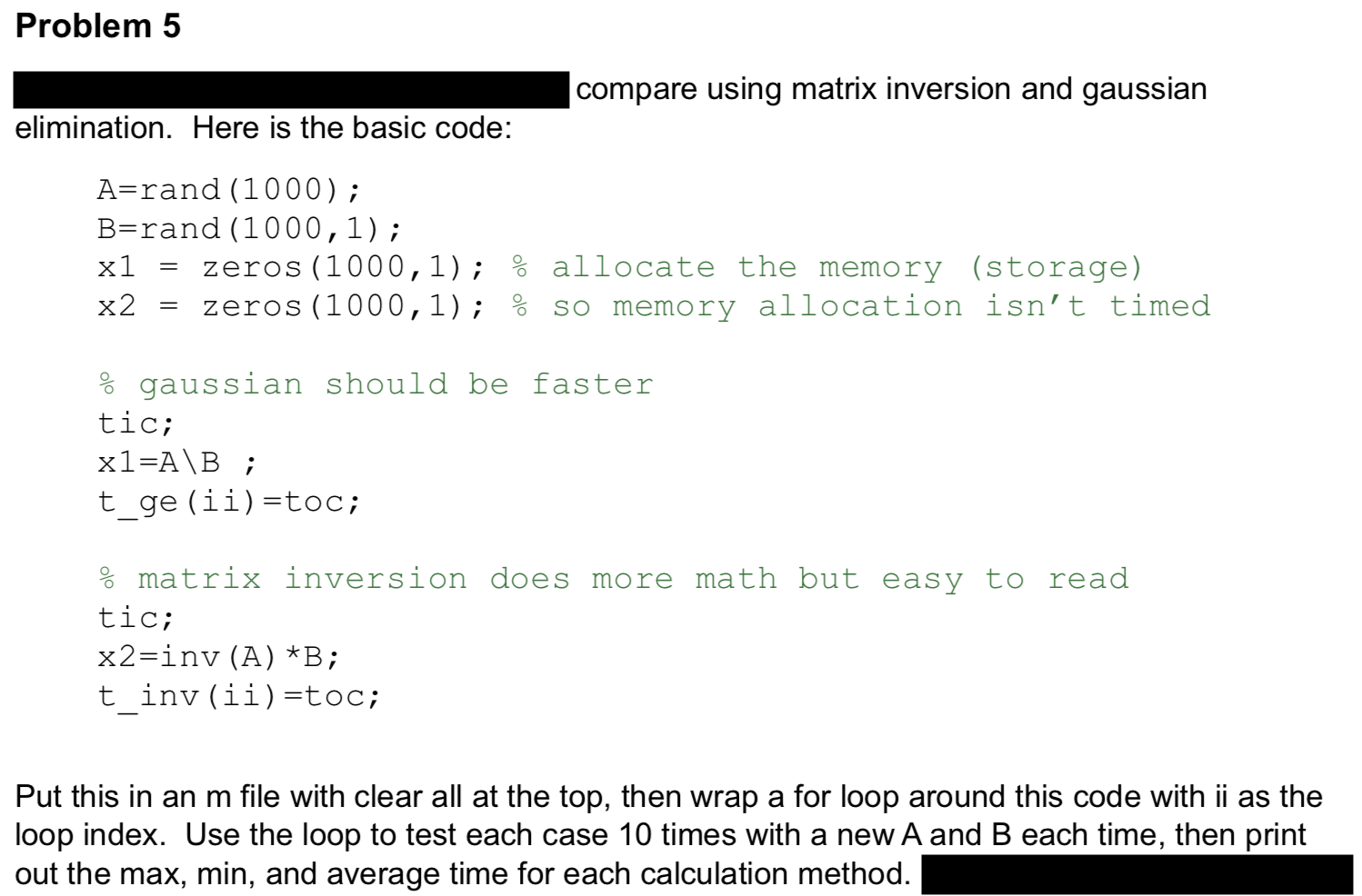 Solved Problem 5 compare using matrix inversion and gaussian | Chegg.com