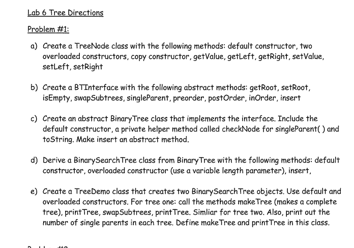 Solved Lab 6 Tree Directions Problem #1: a) Create a | Chegg.com