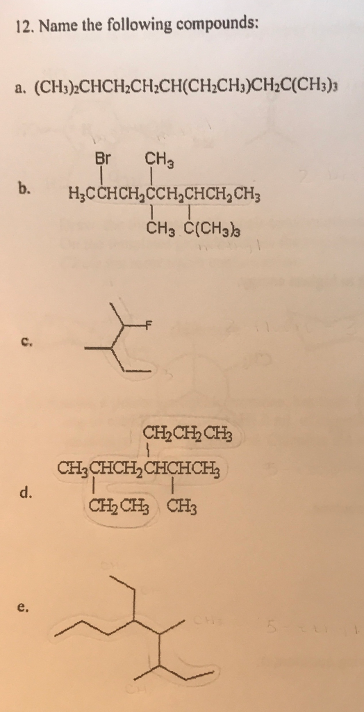 Solved 12. Name The Following Compounds: | Chegg.com