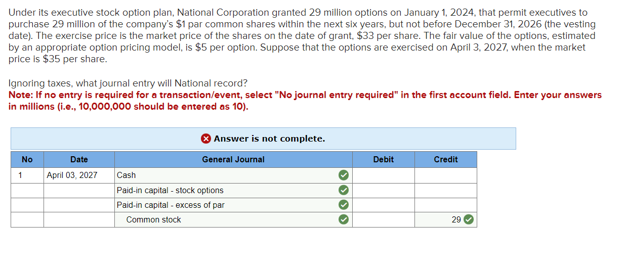 Solved Under its executive stock option plan, National | Chegg.com