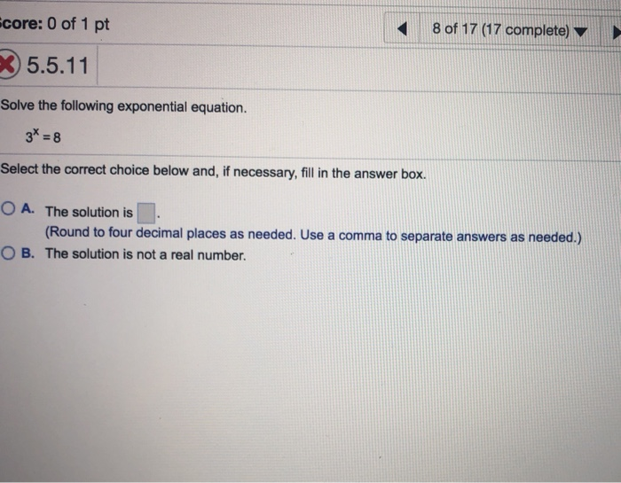 Solved core: 0 of 1 pt 8 of 17 (17 complete) 5.5.11 Solve | Chegg.com
