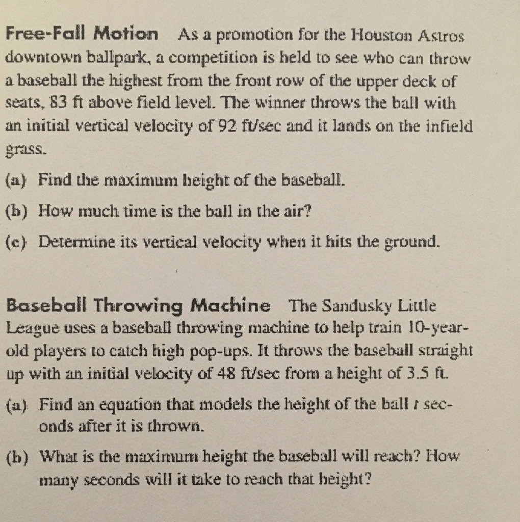 Solved Free-Fall Motion As a promotion for the Houston | Chegg.com