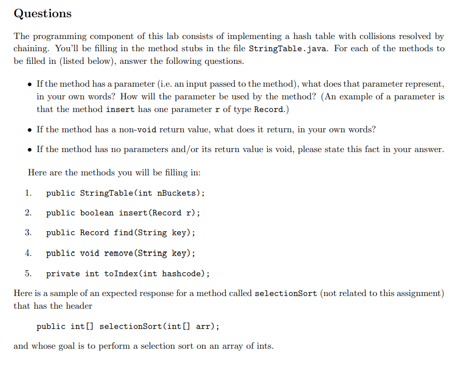Questions The programming component of this lab | Chegg.com