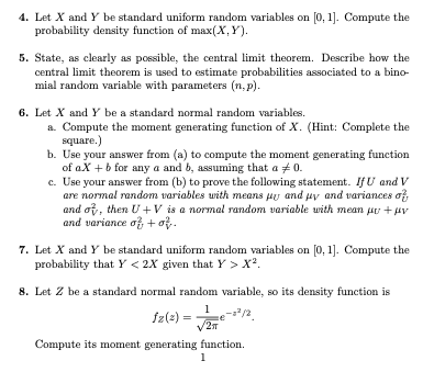 4. Let X and Y be standard uniform random variables | Chegg.com
