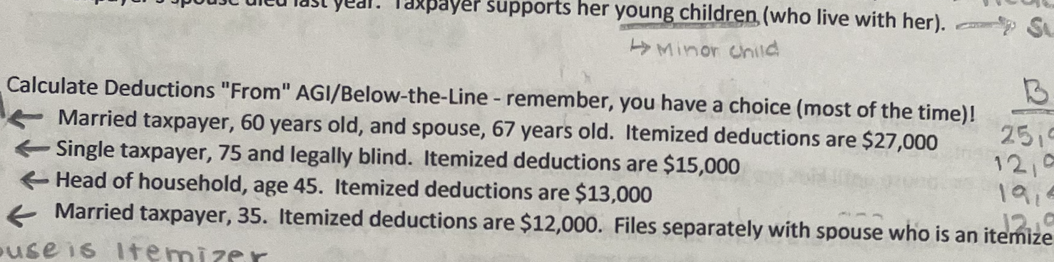 Calculate Deductions From AGI/Below-the-Line - remember, you have a choice (most of the time)! Married taxpayer, 60 years o