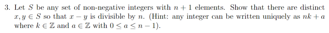 Solved 3. Let S be any set of non-negative integers with n+1 | Chegg.com