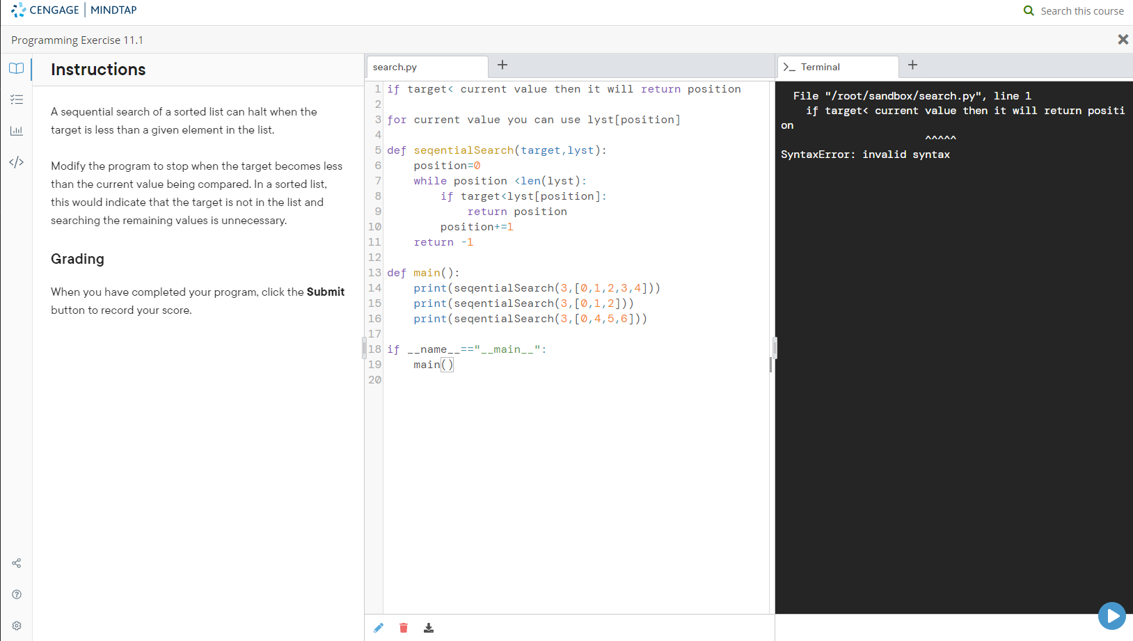 Solved Instructions A sequential search of a sorted list can | Chegg.com