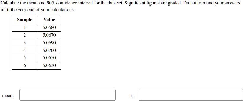 Solved Calculate the mean and 90% confidence interval for | Chegg.com