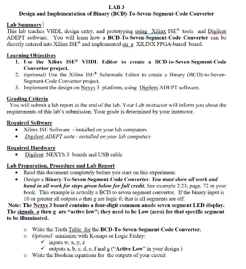 LAB 3 Design and Implementation of Binary | Chegg.com