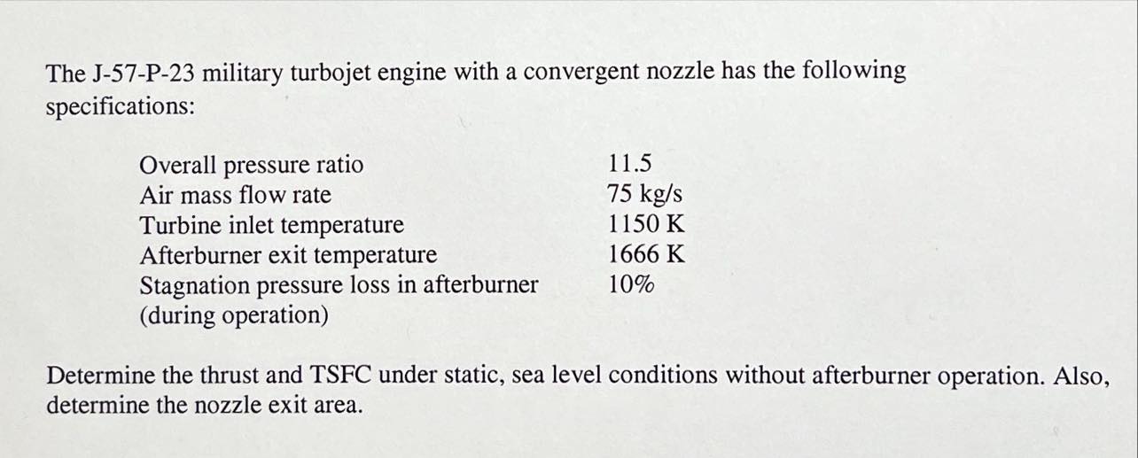 Solved The J-57-P-23 ﻿military turbojet engine with a | Chegg.com