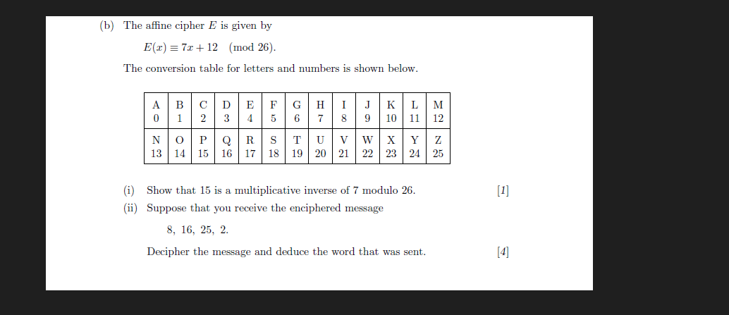 Solved (b) The Affine Cipher E Is Given By | Chegg.com