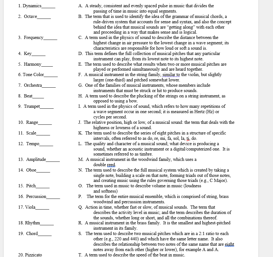 1. Dynamics 2. Octave 3. Frequency 4. Key 5. Harmony