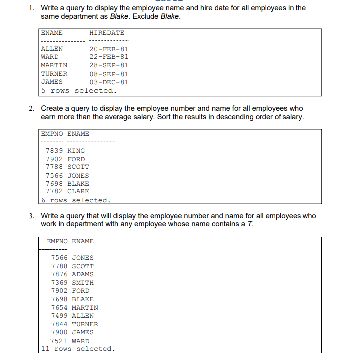 Solved 1. Write a query to display the employee name and | Chegg.com