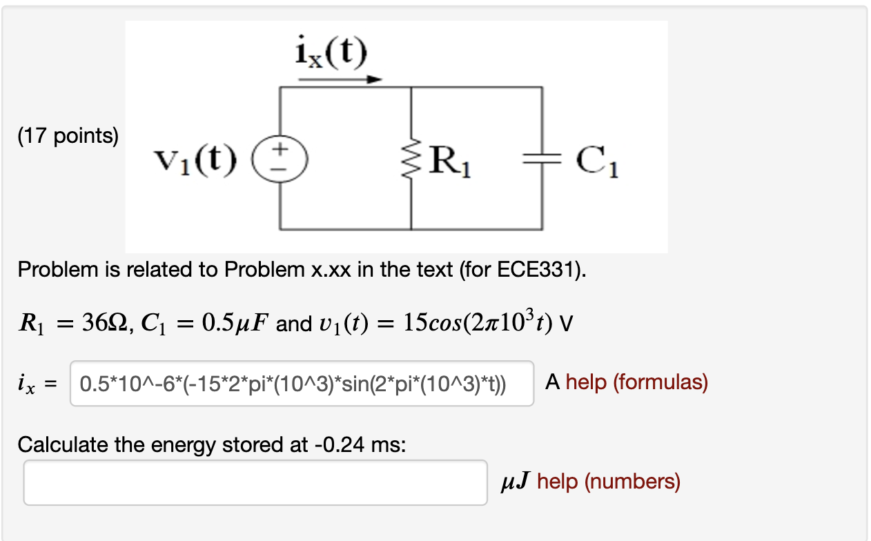 Solved I thought it was the formula i = C*dv/dt and then one
