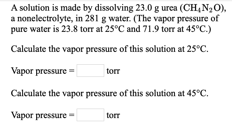 Solved A solution is made by dissolving 23.0 g urea | Chegg.com