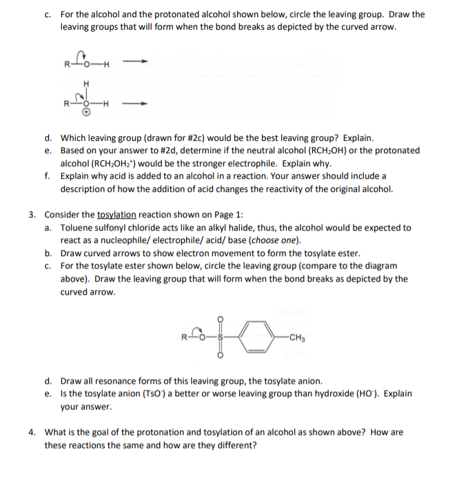 Solved RCH2-OH2 leaving group Ts Protonation RCH OH | Chegg.com