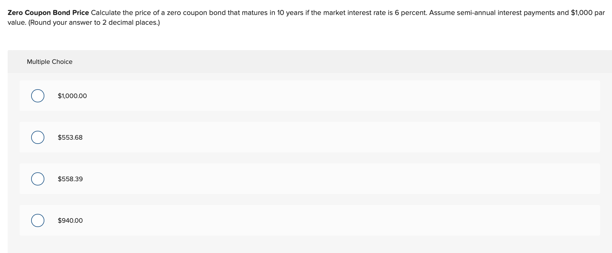 Solved Zero Coupon Bond Price Calculate the price of a zero