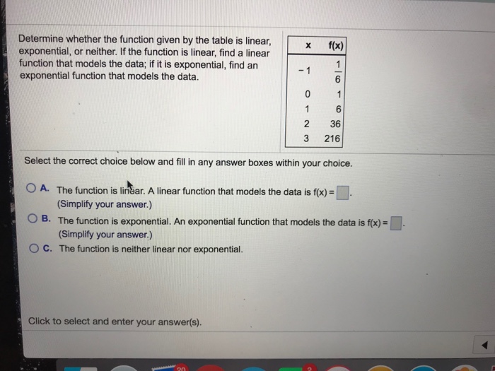 Solved Determine whether the function given by the table is | Chegg.com