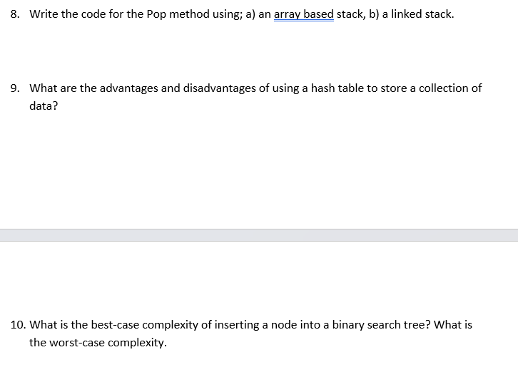 Solved 8. Write the code for the Pop method using; a) an | Chegg.com