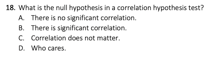 what is the null hypothesis statement in a test for linear correlation