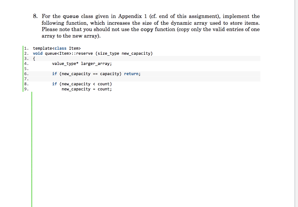 Solved 8. For the queue class given in Appendix 1 (cf. end | Chegg.com