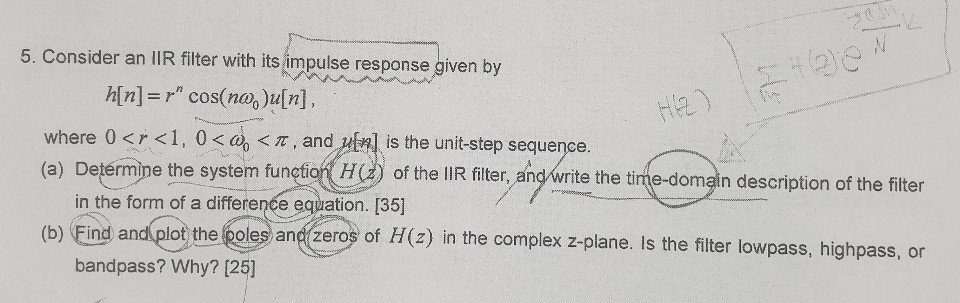 Solved 5. Consider an IR filter with its impulse response | Chegg.com