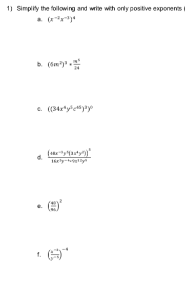 Solved 1) Simplify the following and write with only | Chegg.com
