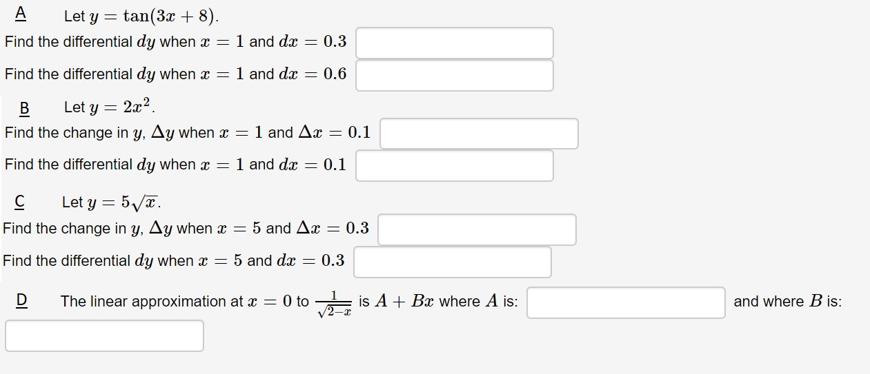 Solved A Let Y Tan 3x 8 Find The Differential Dy When X Chegg
